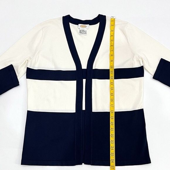Vintage Talbots Open Front Cardigan Sweater Size M Blue Cream Nautical Preppy - Picture 8 of 8